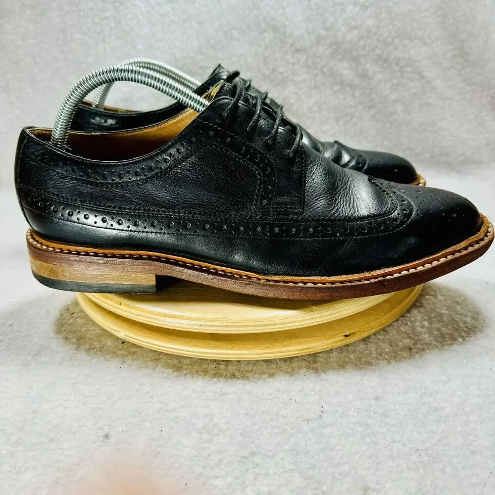 Bostonian NO16 Longwing Mens Dress Oxford Black Leather US Size 9 Shoes Wing Tip